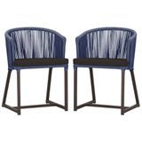 2 Cadeiras De Jantar Noronha Marrom Corda Náutica E9 Trama Azul