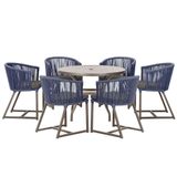 Mesa Com 6 Cadeiras Jantar Noronha Marrom E11 Trama Original Azul