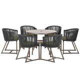 Mesa E 6 Cadeiras Jantar Noronha Marrom E13 Trama Original Preto