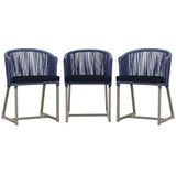 3 Cadeiras De Jantar Noronha Fendi Corda Náutica E12 Trama Azul