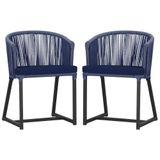 2 Cadeiras De Jantar Noronha Preta Corda Náutica E10 Trama Azul