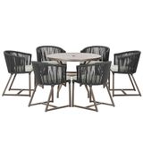 Mesa Com 6 Cadeiras Jantar Noronha Marrom E3 Trama Original Preto