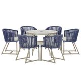 Mesa E 6 Cadeiras De Jantar Noronha Fendi E3 Trama Original Azul