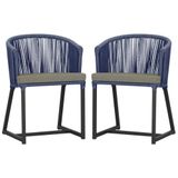 2 Cadeiras De Jantar Noronha Preta Corda Náutica E8 Trama Azul