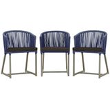 3 Cadeiras De Jantar Noronha Fendi Corda Náutica E9 Trama Azul