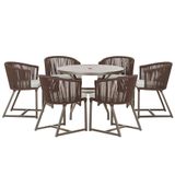 Mesa Com 6 Cadeiras Jantar Noronha Marrom E3 Trama Original Marrom