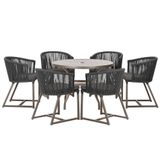 Mesa Com 6 Cadeiras Jantar Noronha Marrom E11 Trama Original Preto