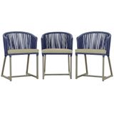 3 Cadeiras De Jantar Noronha Fendi Corda Náutica E7 Trama Azul