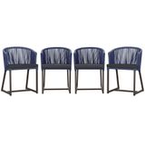 4 Cadeiras De Jantar Noronha Marrom Corda Náutica E11 Trama Azul