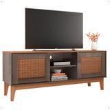 Rack Safira 1,35 Tv 60 Polegadas 2 Portas Pés Madeira Maciça Decoração Clássica Sala Estar Cinza Pérola/noce - Lojas Rpm