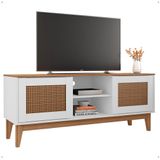 Rack Safira 1,35 Tv 60 Polegadas 2 Portas Pés Madeira Maciça Decoração Clássica Sala Estar Branco/noce - Lojas Rpm