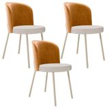 Kit 3 Cadeiras Sala De Jantar Estofada Gavi Arena L02 Couríssimo Whisky Linho Cru Lyam Decor