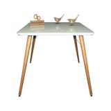 Mesa Jantar Pés Palitos Tampo Quadrado Vidro Laqueado 110cm Off White