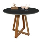Mesa Jantar Base X Tampo Redondo Laca Com Vidro 110cm Preto