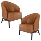 Kit 02 Poltronas Para Sala Living Pés Industrial Sierra K01 Couríssimo Whisky - Lyam Decor