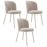 Kit 3 Cadeiras Sala De Jantar Estofada Gavi Arena L02 Bouclê Creme Lyam Decor