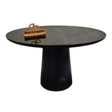 Mesa Jantar Cone Laqueado Tampo Redondo Laca Com Vidro 120cm Preto