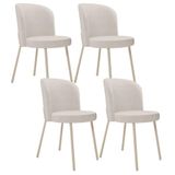 Kit 4 Cadeiras Sala De Jantar Estofada Gavi Arena L02 Linho Cru Lyam Decor