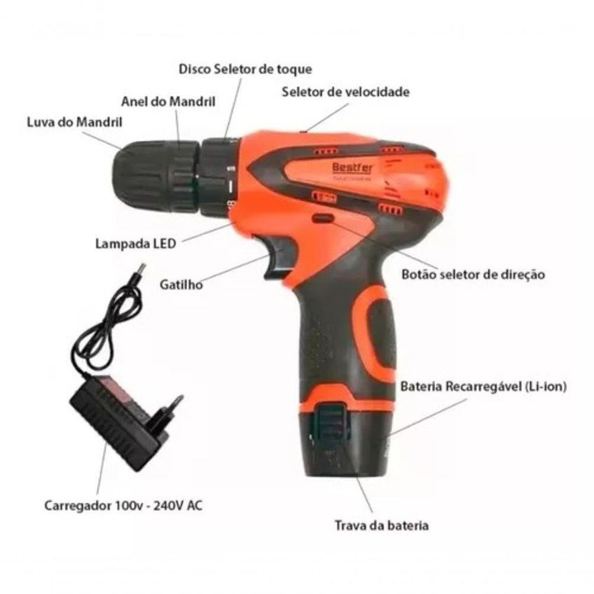 Parafusadeira Portátil 12v Sem Fio Com Bateria Bivolt - imagem 4