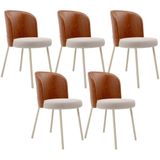 Kit 5 Cadeiras Sala De Jantar Estofada Gavi Arena L02 Couríssimo Camel Bouclê Creme Lyam Decor