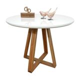 Mesa Jantar Base X Tampo Redondo Laca Com Vidro 110cm Branco
