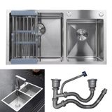 Cuba Dupla Cozinha Goumert Aço Inox Escovado Escorredor Luxo Lava Louça Casa Balcao Pia Torneira Limpeza Area Externa