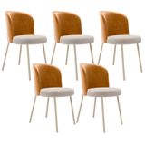Kit 5 Cadeiras Sala De Jantar Estofada Gavi Arena L02 Couríssimo Whisky Bouclê Creme Lyam Decor