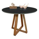 Mesa Jantar Base X Tampo Redondo Laca Com Vidro 120cm Preto