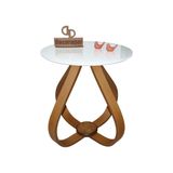 Mesa Lateral Cebola Com Vidro 50cm Branco 70cm
