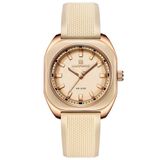 Relógio Feminino De Quartzo Casual Com Pulseira De Silicone Impermeavel 3atm Bege
