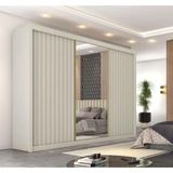 Guarda Roupa Casal Com 3 Portas De Correr E Espelho Central Athenas -off White Móveis Europa