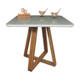 Mesa Jantar Base X Tampo Quadrado Laca Com Vidro 110cm Off White