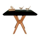 Mesa Jantar Pandora Tampo Quadrado Laca Com Vidro 120cm Preto
