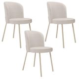 Kit 3 Cadeiras Sala De Jantar Estofada Gavi Arena L02 Linho Cru Lyam Decor