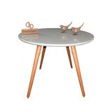 Mesa Jantar Pés Palitos Tampo Redondo Vidro Laqueado 110cm Off White