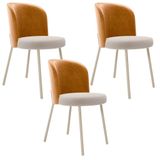 Kit 3 Cadeiras Sala De Jantar Estofada Gavi Arena L02 Couríssimo Whisky Bouclê Creme Lyam Decor