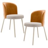 Kit 2 Cadeiras Sala De Jantar Estofada Gavi Arena L02 Couríssimo Whisky Bouclê Creme Lyam Decor