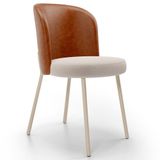 Cadeira Para Sala De Jantar Cozinha Estofada Gavi Arena L02 Couríssimo Camel Bouclê Creme Lyam Decor