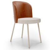 Cadeira Para Sala De Jantar Cozinha Estofada Gavi Arena L02 Couríssimo Camel Linho Cru Lyam Decor