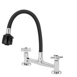 Torneira Misturador Flexíve Preto Duplo Jato Cozinha Mesa