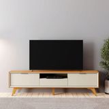Rack 3 Gavetas Moderno 2,20m - Viena-naturale-off White - Mavau Móveis