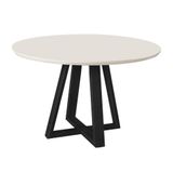 Mesa De Jantar Luxo Tampo Mdf Vidro Redonda Para 4 Lugares Pés Madeira Maciça Pérola Preto Off White