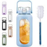 Garrafa De Água Bluego Glass 2l Com Canudo, Marcador De Tempo, Azul Claro