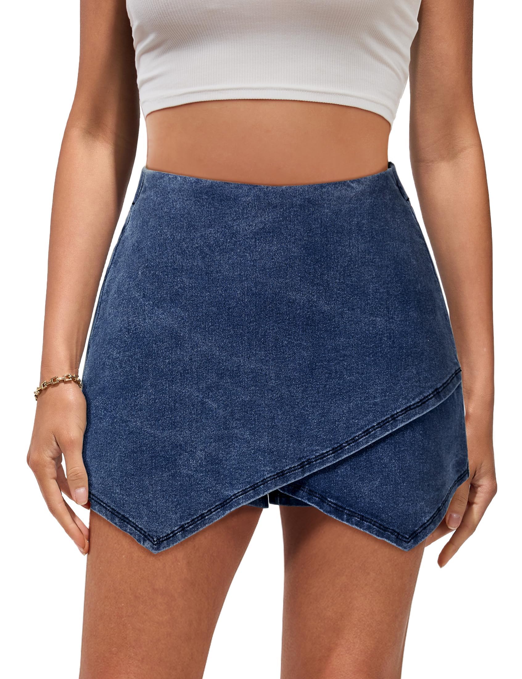Jeans Feminino Skort Luvamia Mini Com Cintura Elástica Xxl Azul Atlântico