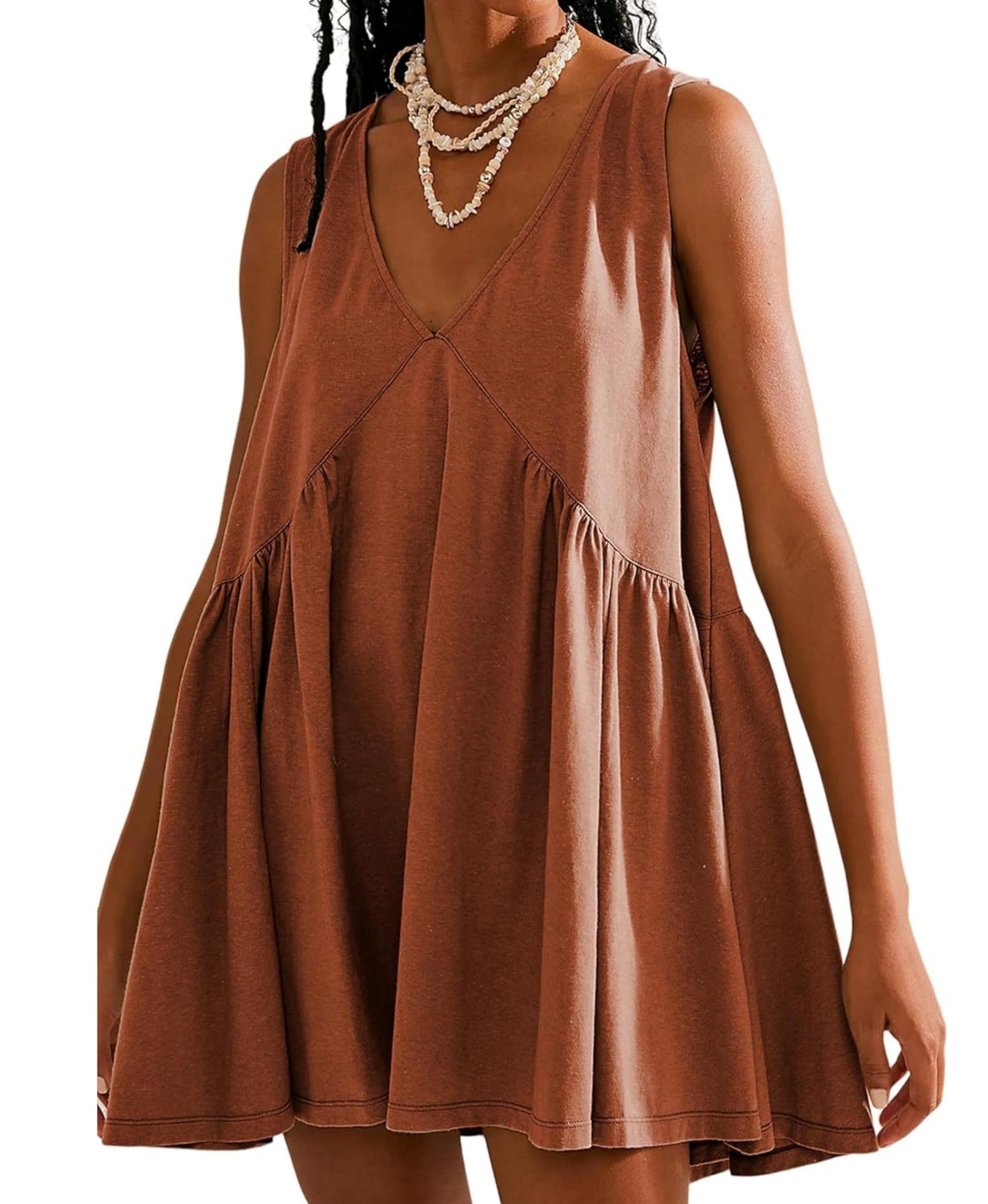 Vestido Feminino Opcakm Com Decote Em V Sem Mangas Mini Rust Summer