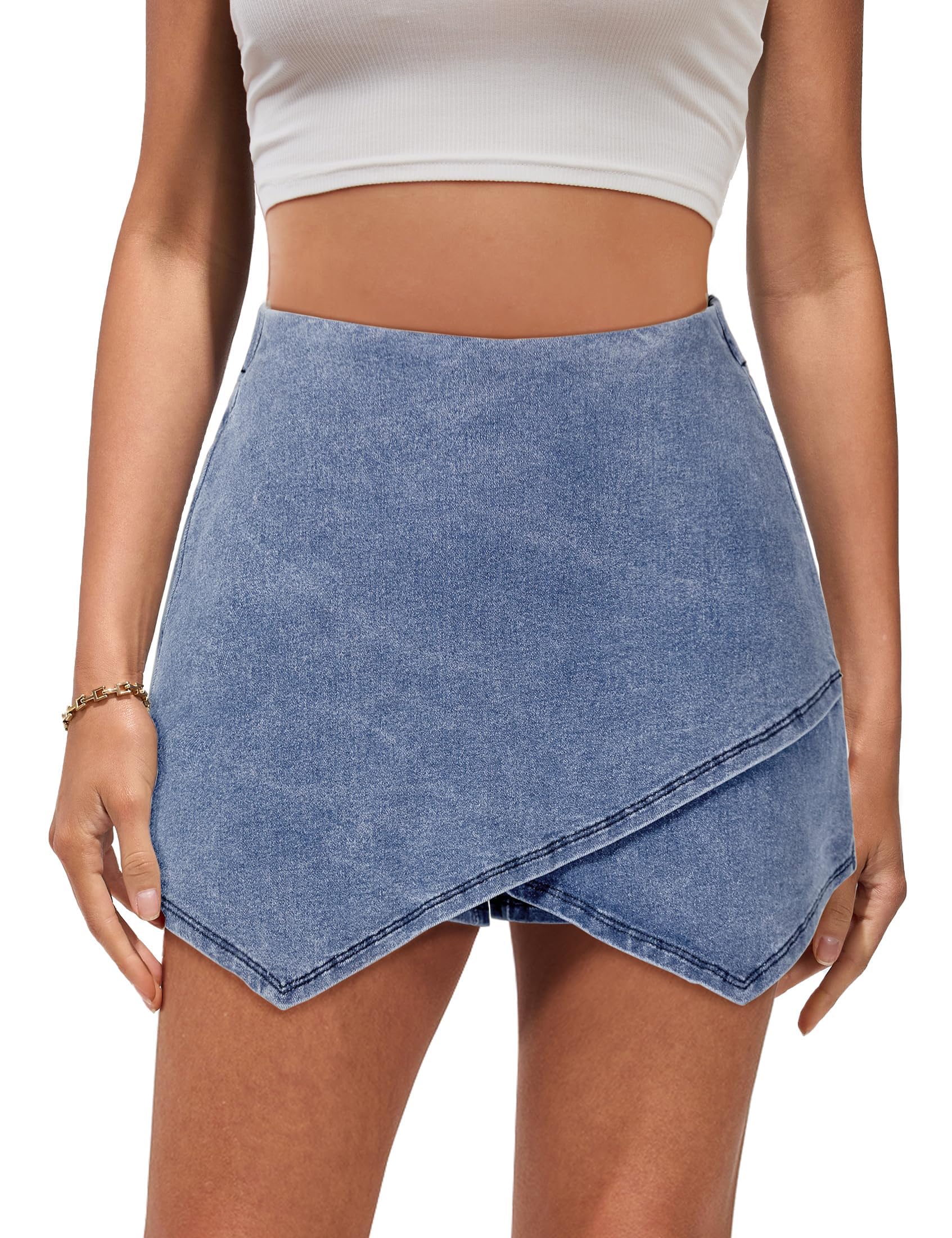 Skort Luvamia Modern Blue Jeans De Cintura Alta Com Bolsos Tamanho L