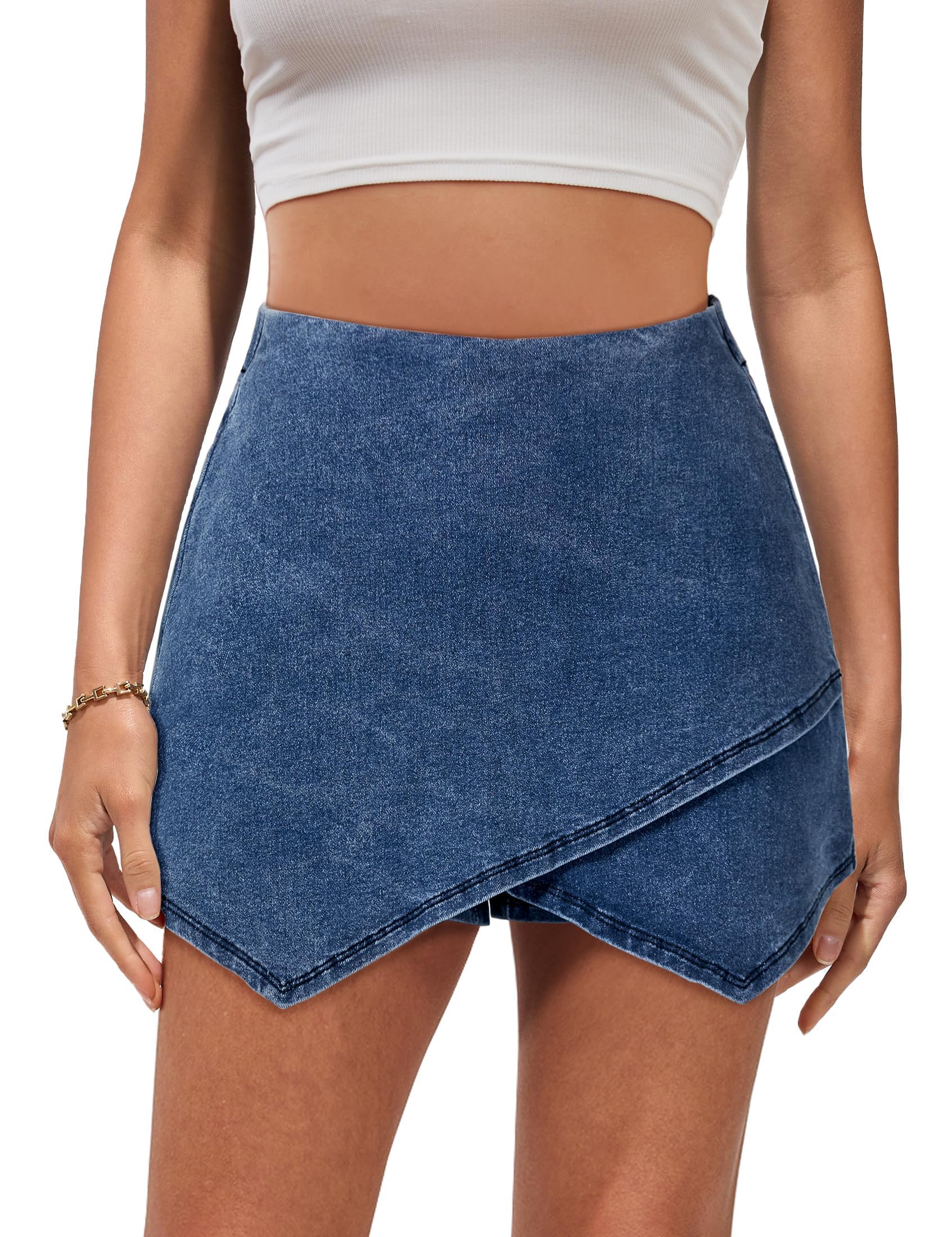 Skort Luvamia, Jeans Feminino, Clássico, Azul, Cintura Alta, Gg