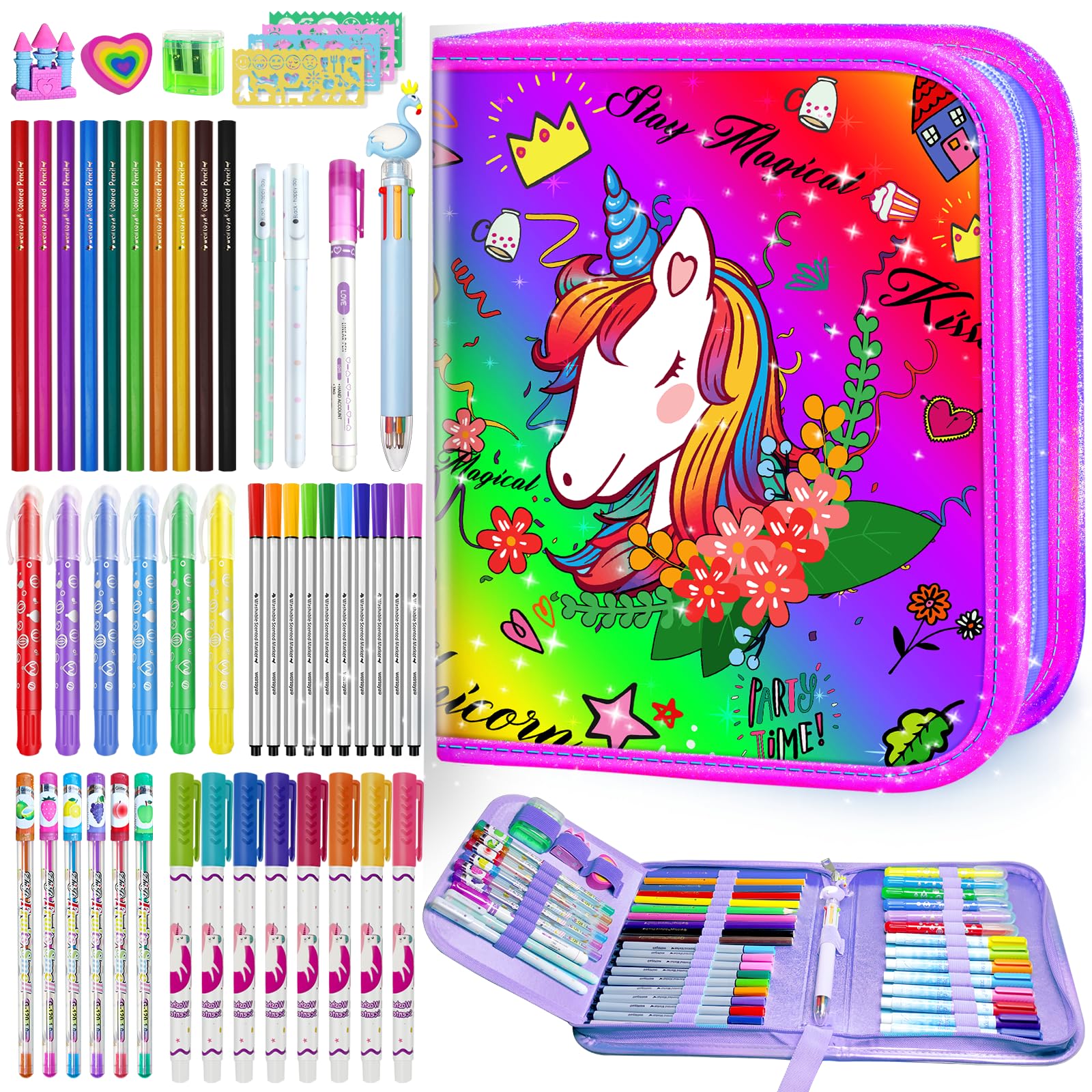 Conjunto De Marcadores Laváveis Com Aroma De Frutas Weirtoya 53 Unidades Com Estojo