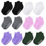 Meias Para Bebês E Crianças Pequenas, De Algodão Macio, Antiderrapantes, 0-6 M, 12 Pares