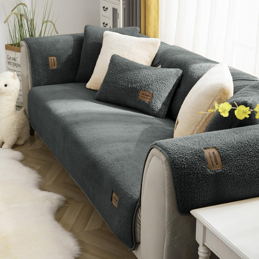 Capa De Sofá Vctops Sherpa Fleece Super Soft Warm Plush